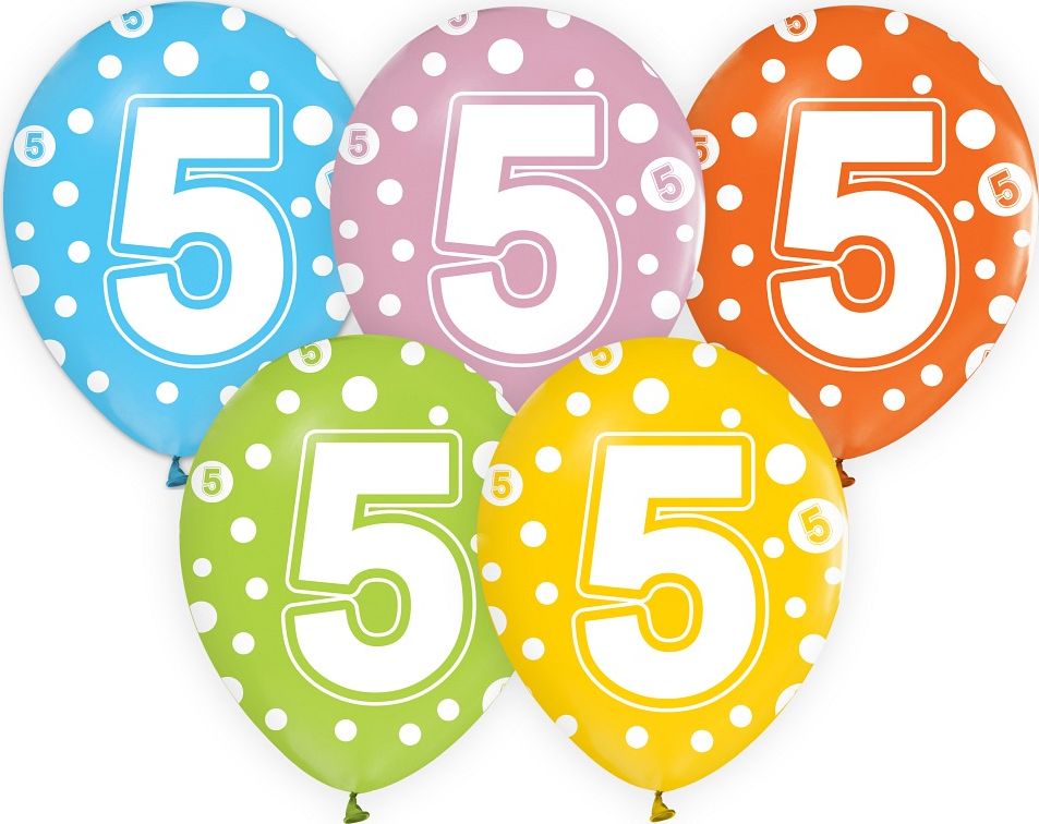 GoDan Balony z cyframi: 5, 12"/ 5 szt. Godan