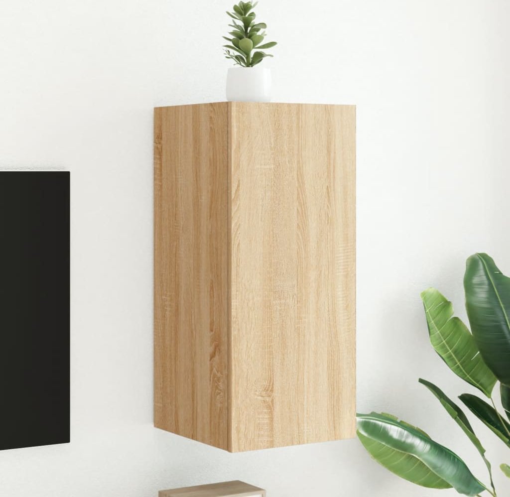 vidaXL Ścienna szafka TV z LED, dąb sonoma, 30,5x35x70 cm