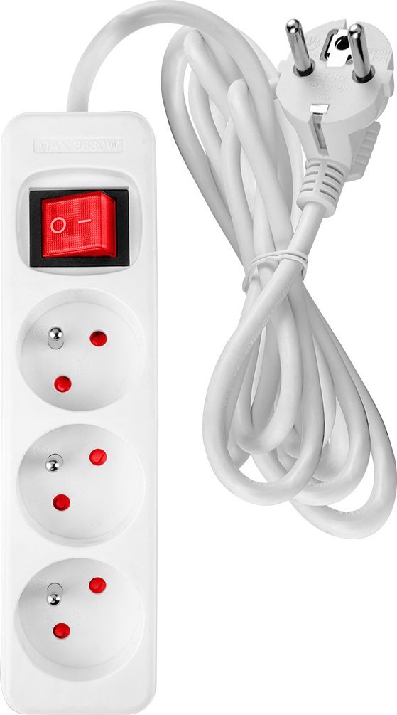 Neo Przedłużacz listwowy 5m, 3x1.5mm2, 3G, biały, ON/OFF