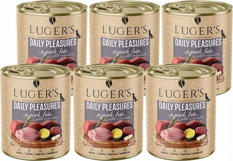 Karma mokra dla psa Luger's Daily Pleasures ze schabem wieprzowym, ziemniakiem i pietruszką zestaw 6 x 800 g