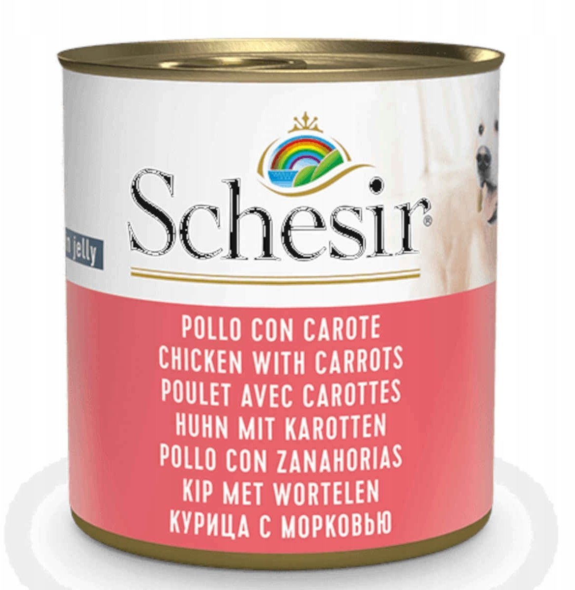 Schesir Uzupełnienia, karma mokra, dla psa, kurczak z marchewką w galarecie, 285 g, puszka