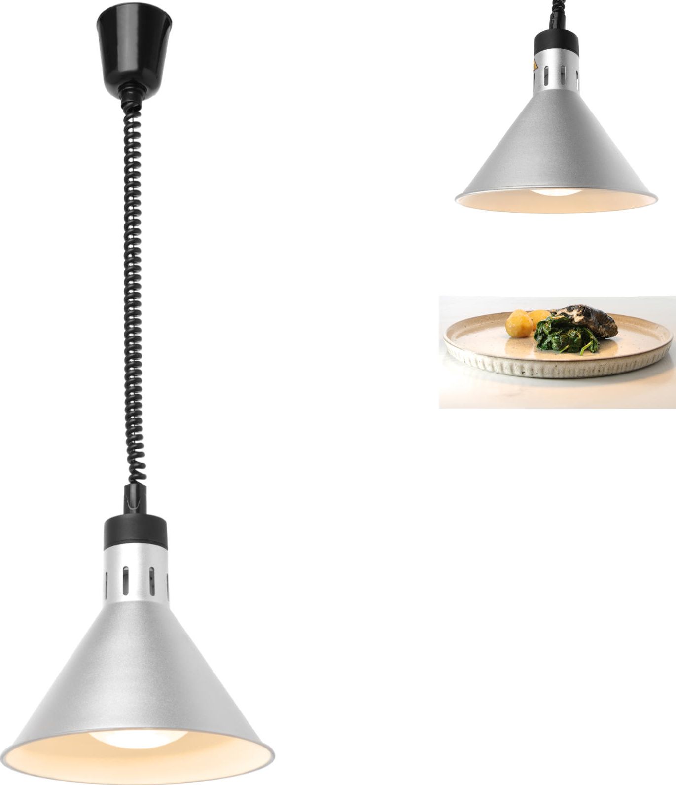 Hendi Lampa do podgrzewania potraw - wisząca stożkowa srebrna 250W Lampa do podgrzewania potraw - wisząca stożkowa srebrna 250W