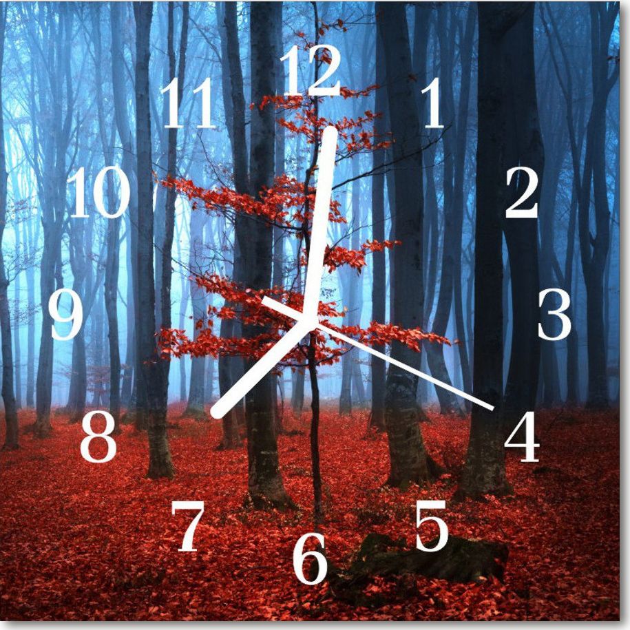 Tulup Zegar szklany ścienny Cichy Mgła jesień Las