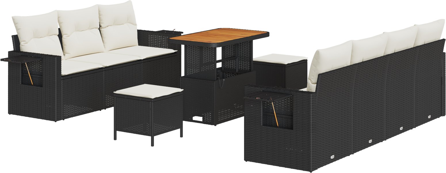 vidaXL 10-częściowy zestaw sof ogrodowych z poduszkami czarny polirattan akacja