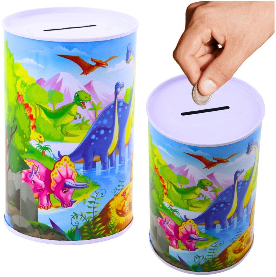 Skarbonka Z Dinozaurami Metalowa Kolorowa 13 x 8cm