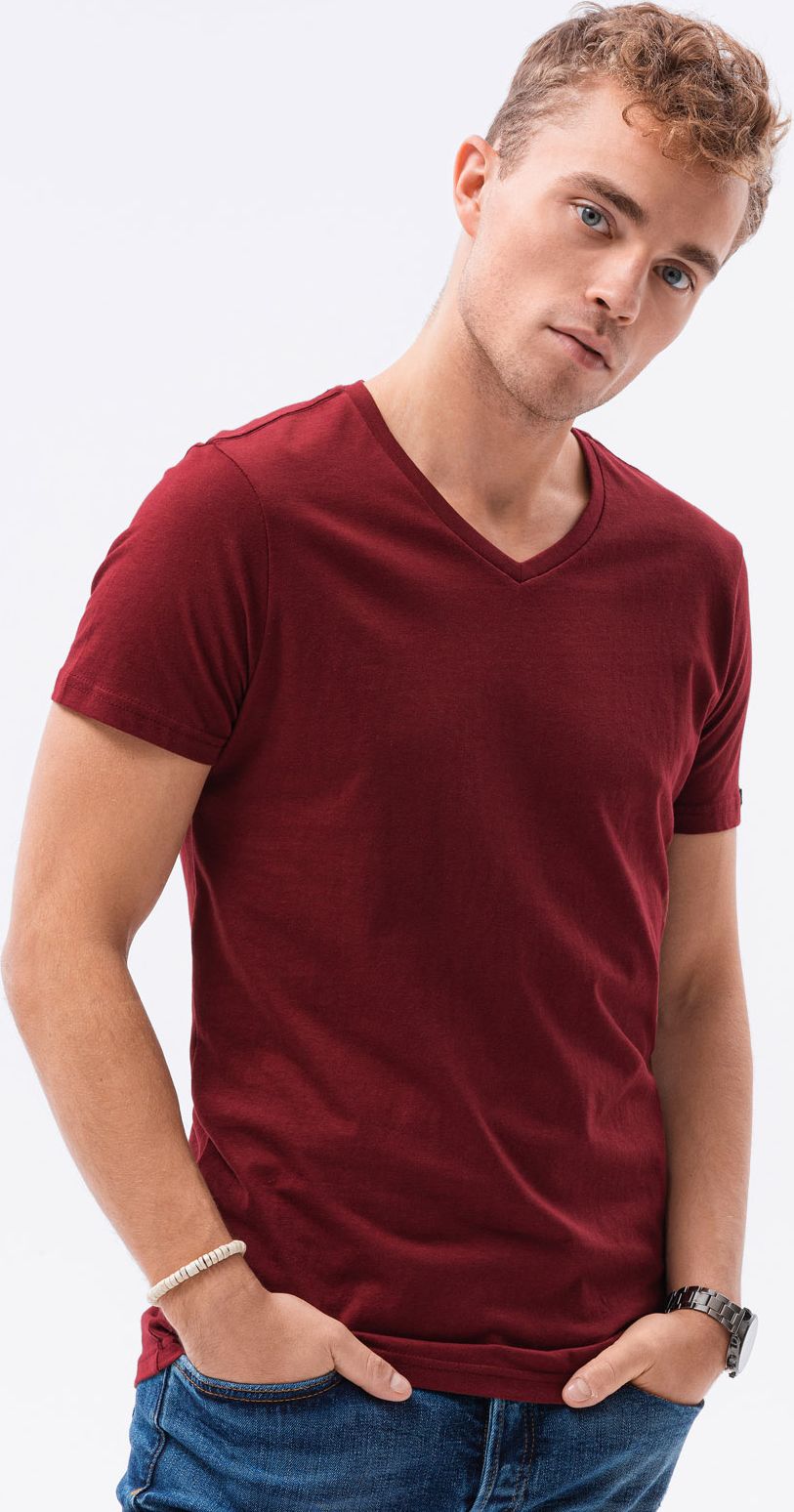 Ombre T-shirt męski bawełniany basic S1369 - bordowy XXL