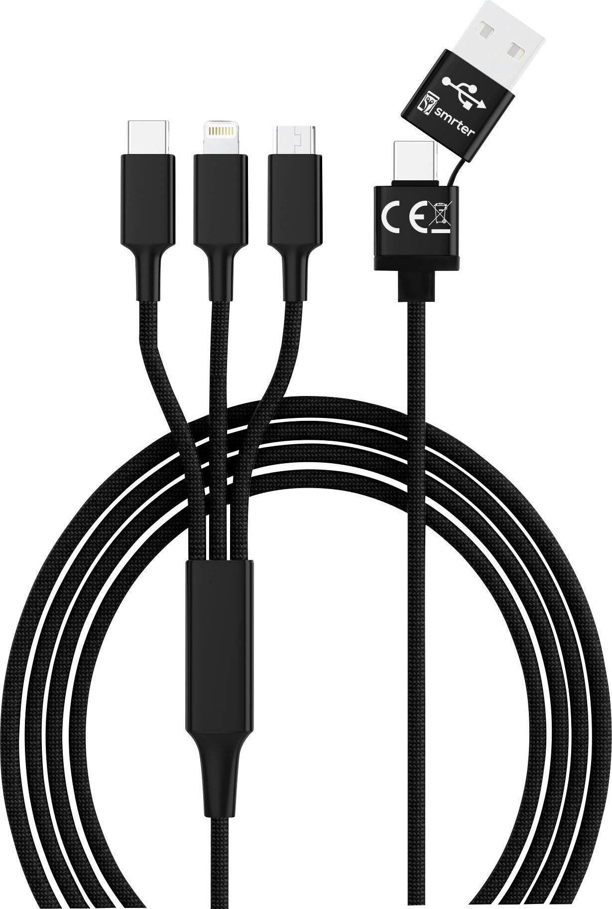 Kabel USB USB-A + USB-C - USB-C + microUSB + Lightning 1.2 m Czarny (SMRTER_HYDRA_ULT_BK)