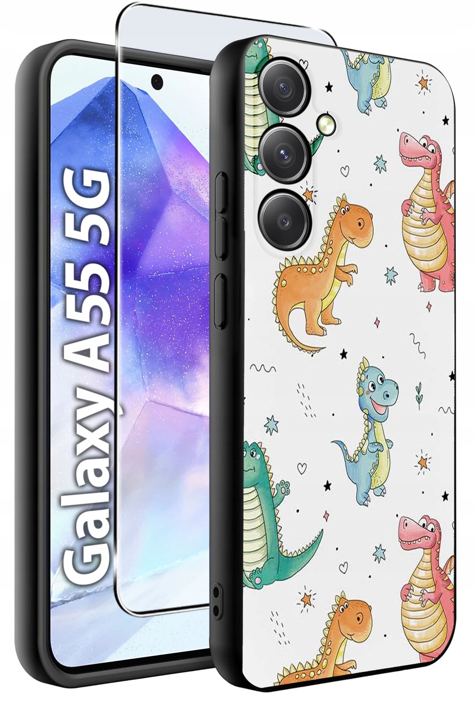ETUI do Samsung A55 5G WZORY | SILIKONOWE MATT CASE + SZKŁO HARTOWANE 9H