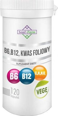 SOUL FARM WITAMINA B6 + B12 + KWAS FOLIOWY 120 KAPSUŁEK (18 mg + 600 mcg + 100 mcg) - SOUL FARM