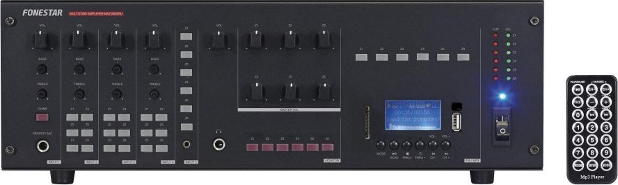 Fonestar Fonestar MAZ-6600RU - Wzmacniacz P.A. wielostrefowy z matrycą audio 5x6. 6 x 100 W RMS. 6 stref: 8/100V/70V. Odtwarzacz USB/SD/MP3/FM.