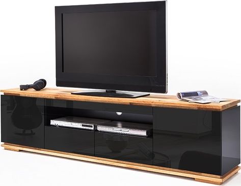 MCA Meble Szafka rtv CHIARO 2 szuflady / 2 drzwi czarny lakier wysoki połysk