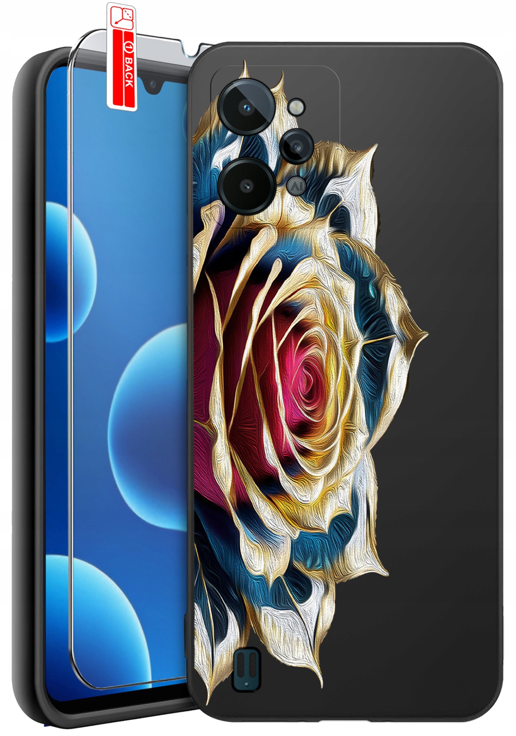 ETUI do Realme C31| WZORY | SILIKONOWE MATT CASE + SZKŁO 9H