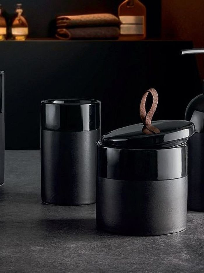 Kleine Wolke Kleine Wolke Deep Pojemnik na patyczki waciki lub drobne kosmetyki czarny mat i połysk