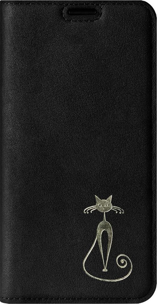 Surazo Etui na telefon skóra naturalna Smart magnet RFID - Nubuk Czarny - Bajeczny kot Samsung Galaxy S10 Plus
