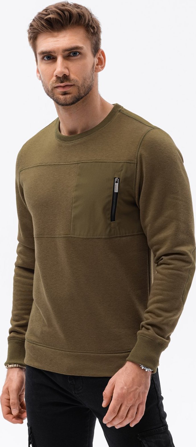 Ombre Bluza męska bez kaptura - ciemnooliwkowa B1355 L