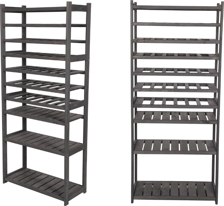 Wamar-Sosenka Regał drewniany do spiżarni LSR P4W6S0 Szary Półki proste 4 szt, Półki na wino 6 szt, Drewno sosnowe