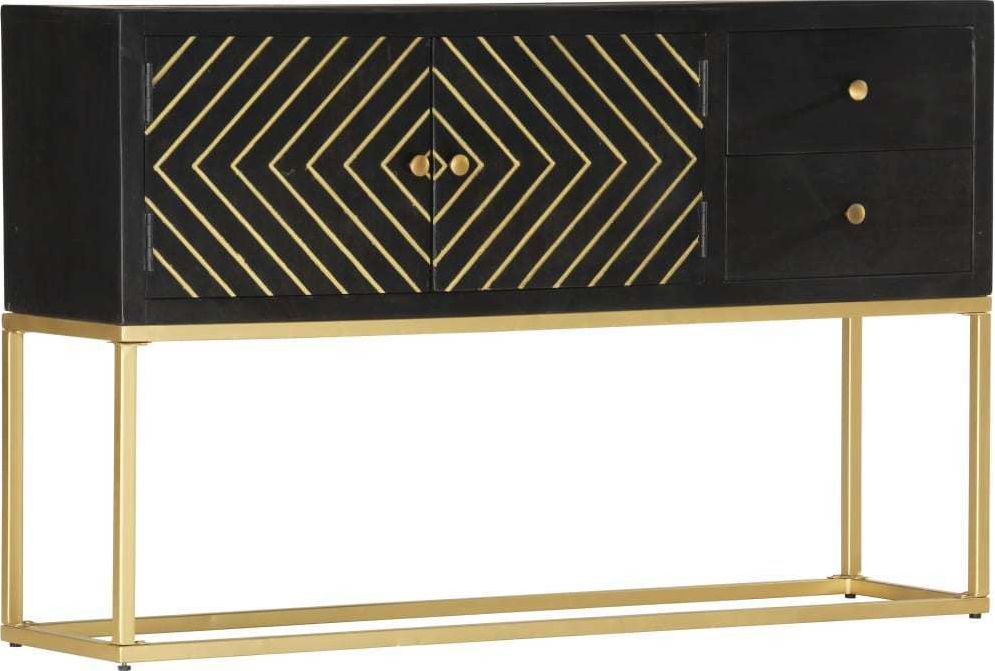 vidaXL Szafka, czarno-złota, 120x30x75 cm, lite drewno mango