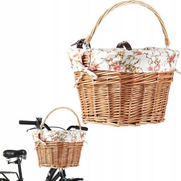 Wiklinowy Koszyk na Rower Kierownicę + Wkład Dzikie Róże