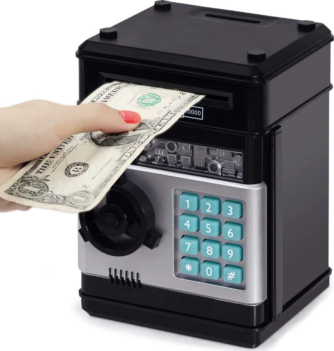 Korbi SEJF SKARBONKA BANKOMAT NA MONETY BANKNOTY PIN