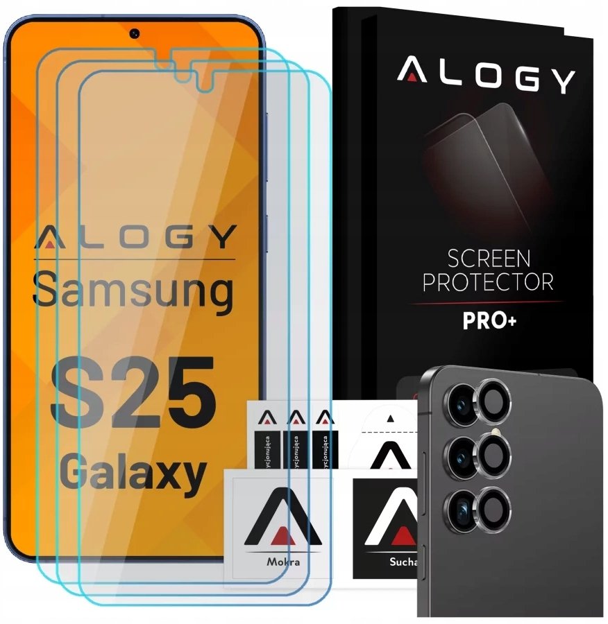 3x Szkło hartowane na ekran + szkło na obiektyw do Samsung Galaxy S25 ochronne szkiełko na ekran i aparat 9H Alogy GlassGuard Pa