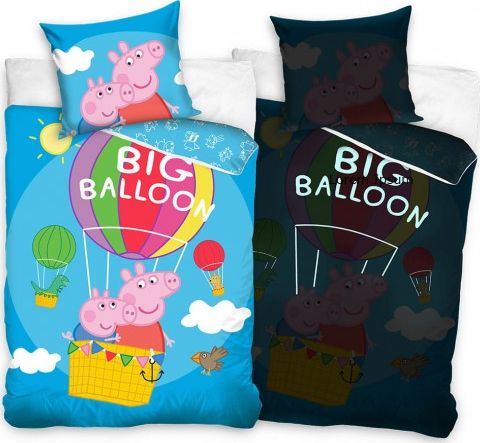 Carbotex Pościel bawełniana świecąca w ciemności ŚWINKA PEPPA 160 x 200 cm komplet pościeli