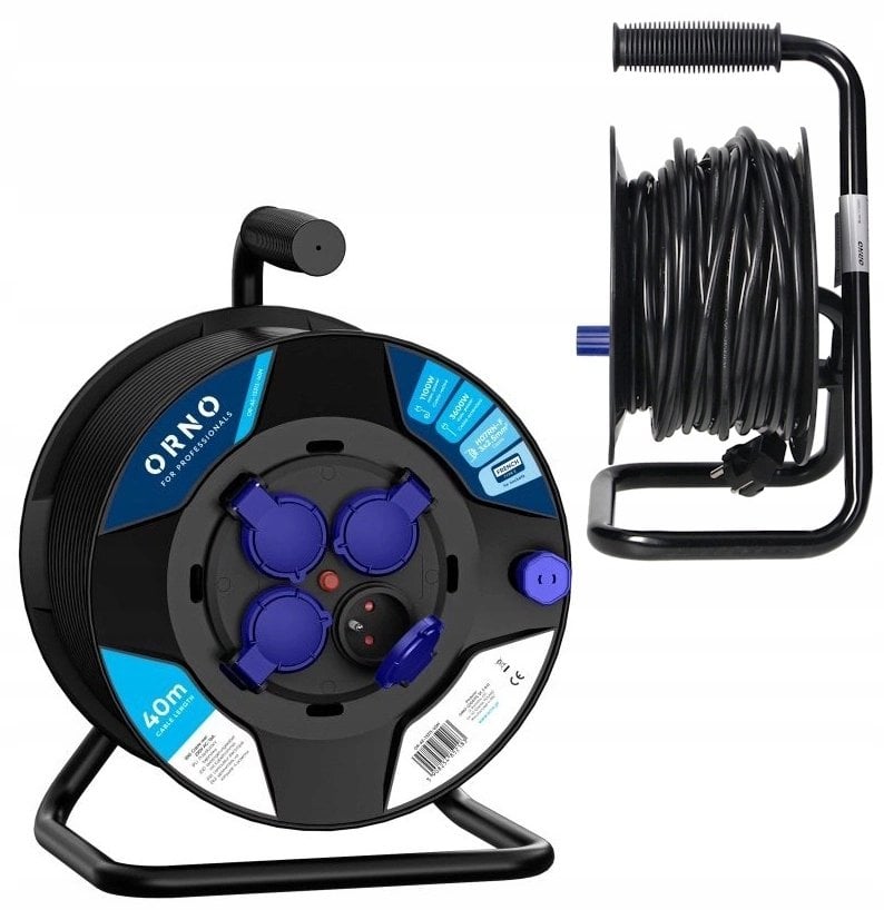 Przedłużacz bębnowy, 4 gniazda 2P+Z, kabel PVC H07RN-F 3x2,5mm?, długość 40m, termik, przesłony torów prądowych