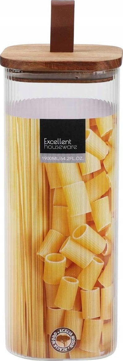 Excellent Houseware Szklany słoik z drewnianą pokrywką, hermetyczne zamknięcie