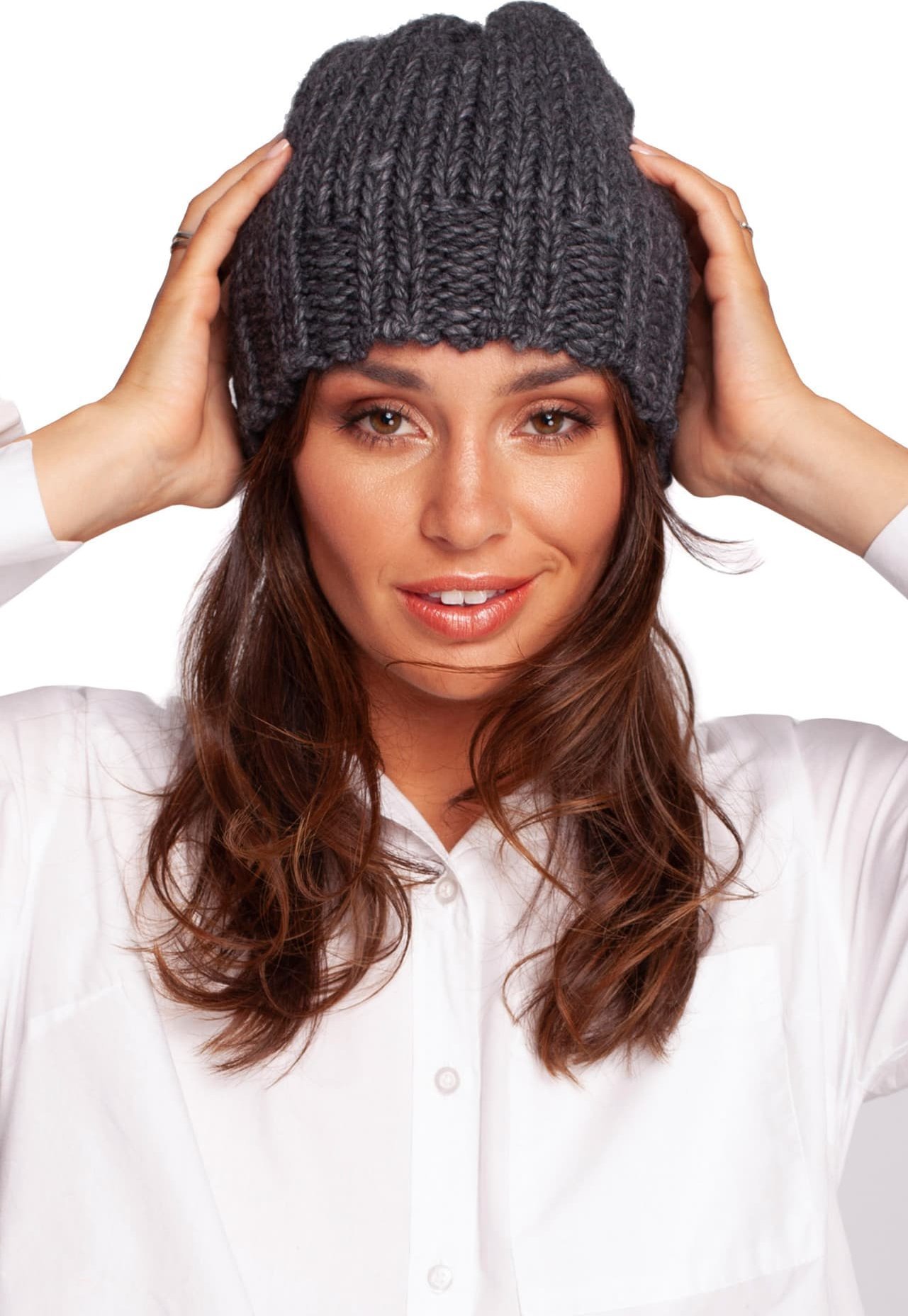 BE Knit BK100 Czapka z prążkowanym brzegiem - grafitowa (kolor Grafitowy, rozmiar uni)