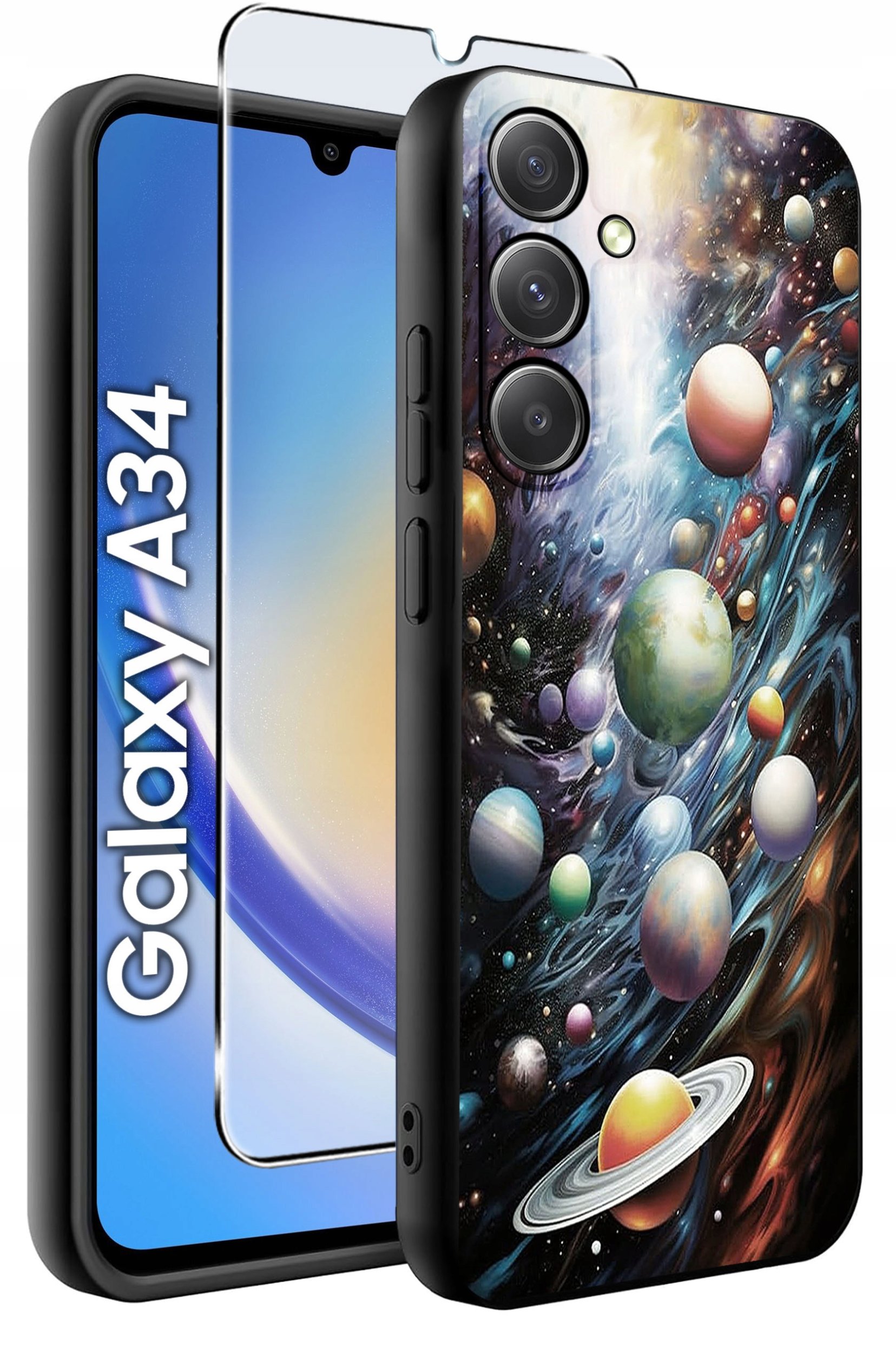 ETUI do Samsung A34 5G WZORY | SILIKONOWE MATT CASE + SZKŁO 9H