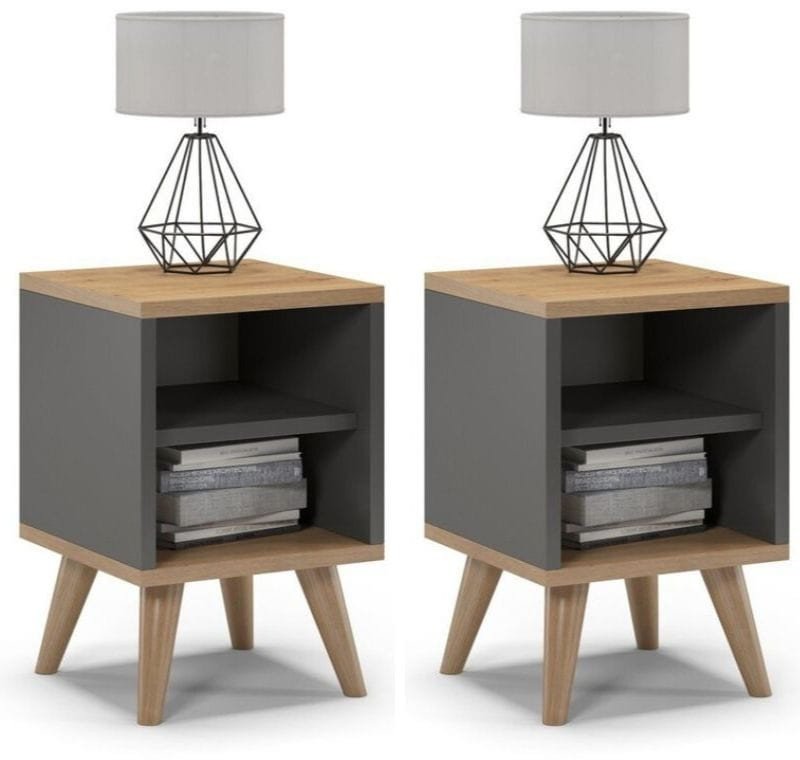 Szafki nocne, 2 sztuki, otwarte, SKAND, 30x30x45 cm, grafit, dąb, mat | TYLETEGOTU