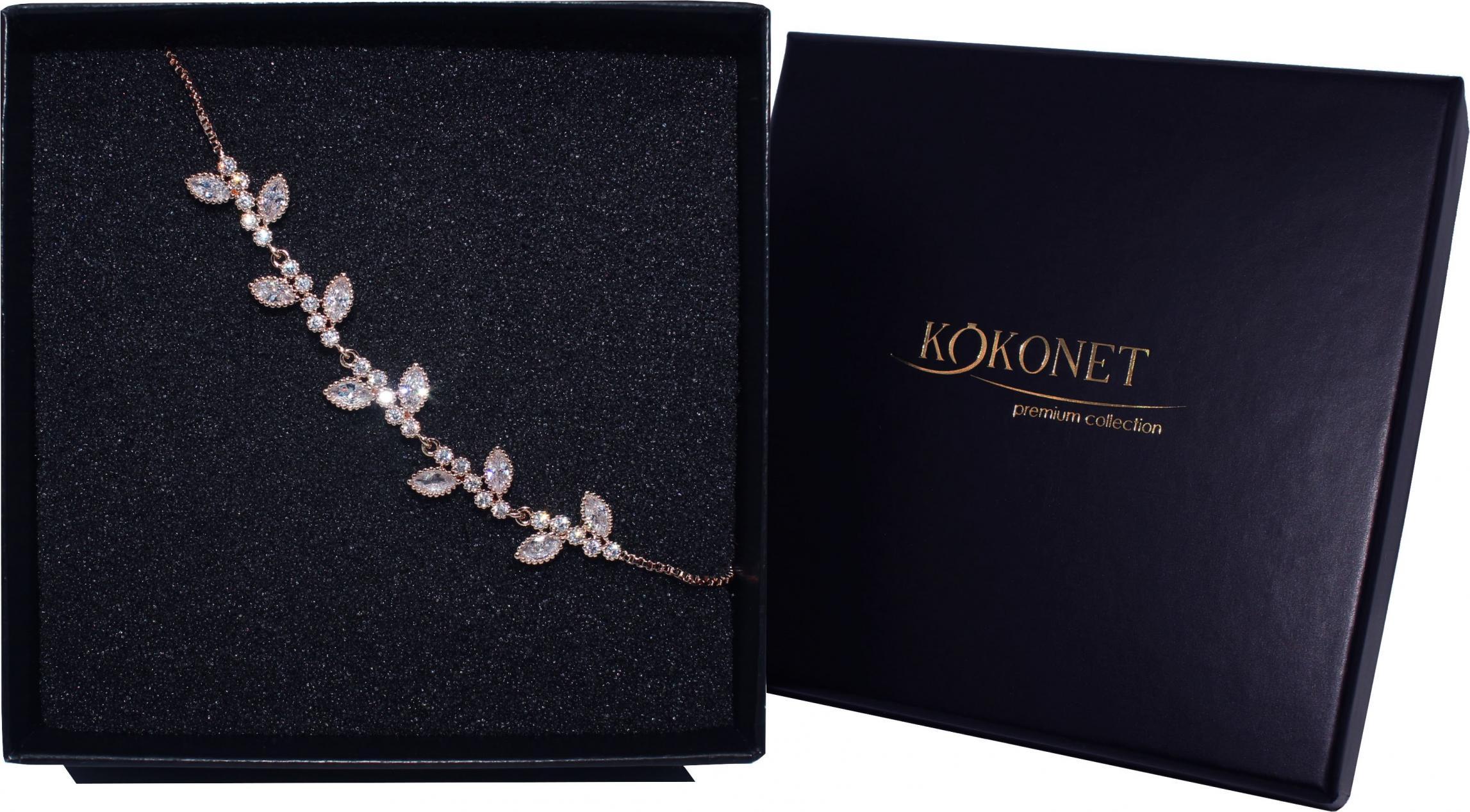 KOKONET bransoletka DELIKATNE LISTKI rose ŚLUB kryształy