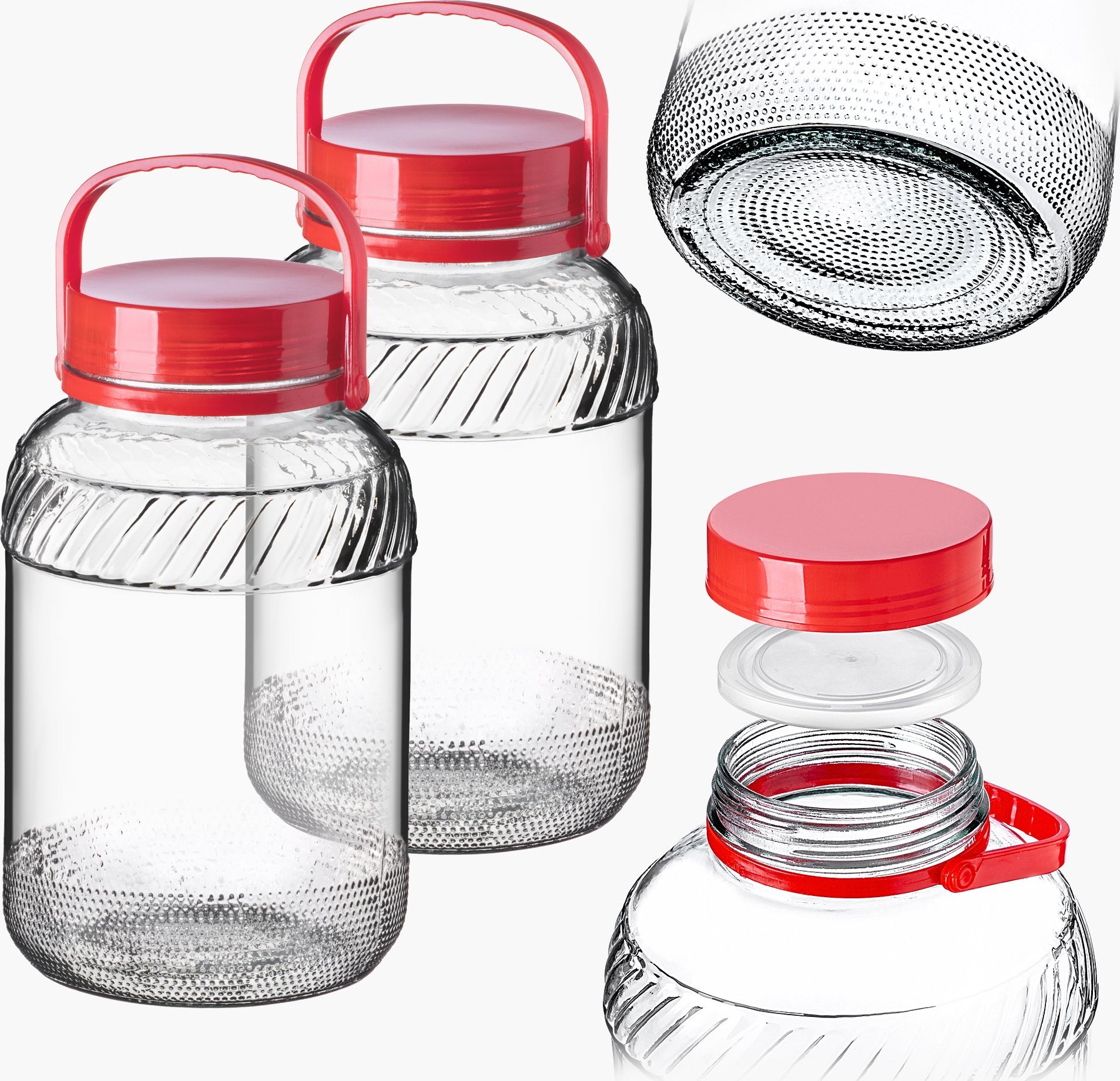 KADAX Słoik Słój Szklany 5L Z Zakrętką Uchwytem Do Kiszenia Kapusty Pakiet 2szt