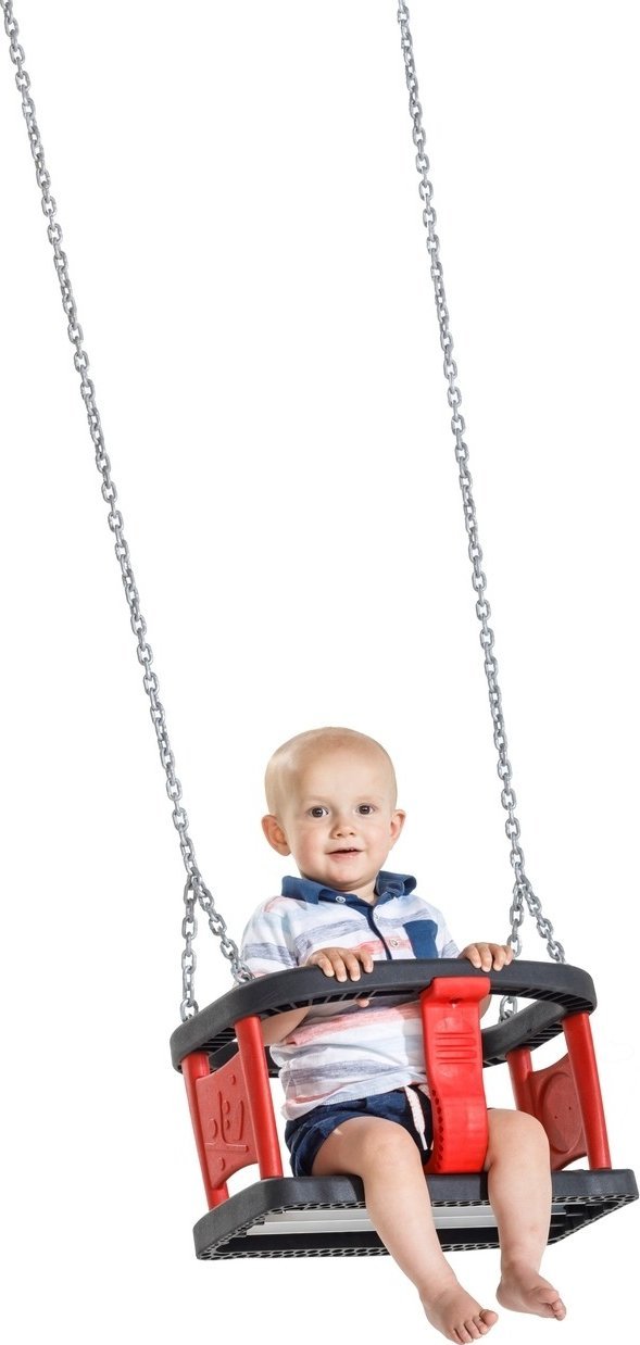 Huśtawka gumowa kubełkowa dla dzieci - Curve - czerwono czarna - wzmacniana