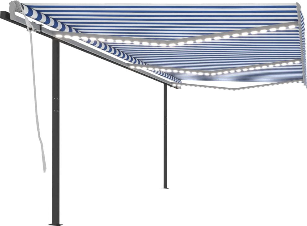 vidaXL Ręcznie zwijana markiza z LED, 6x3 m, niebiesko-biała