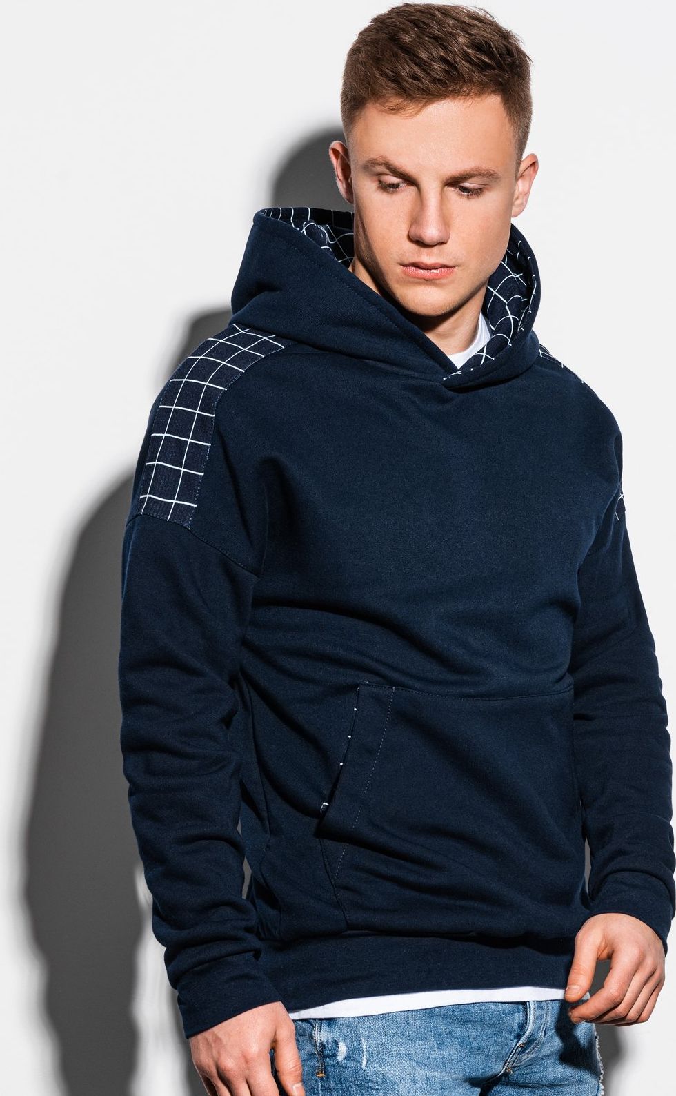 Ombre Bluza męska z kapturem B1207 - granatowa M