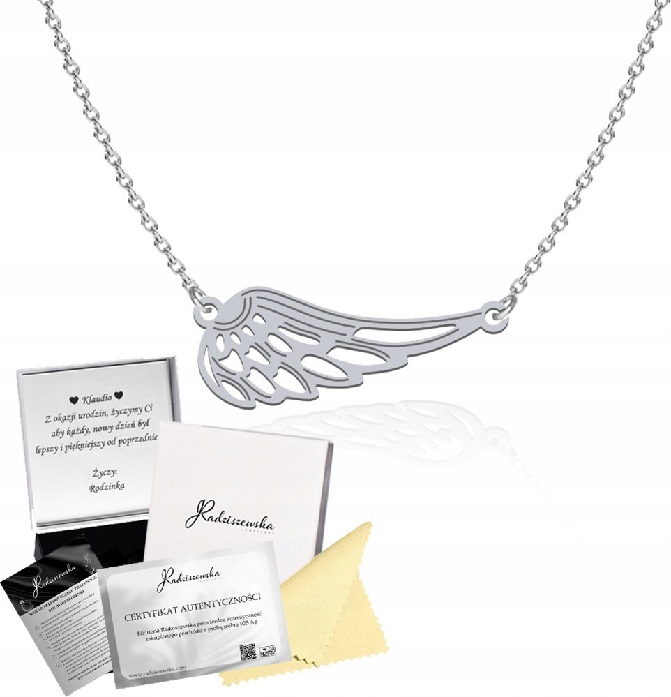 Radziszewska Jewellery Naszyjnik Srebrny SKRZYDŁO ANIOŁA Celebrytka Łańcuszek 925 Prezent SREBRO