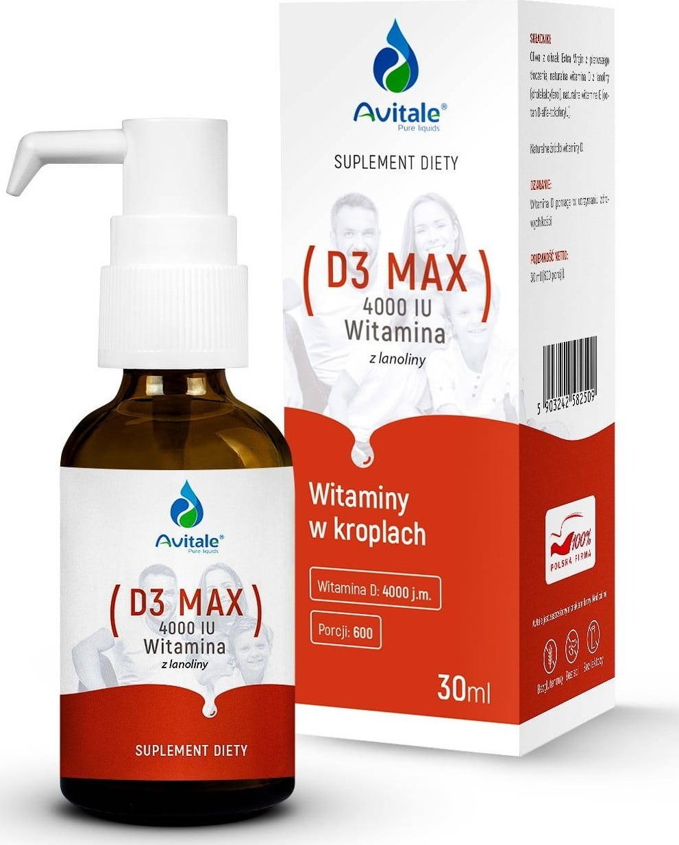 Aliness ALINESS Witamina D3 MAX 4000, z lanoliny + E3 3,2 IU Olive, 30ml one size