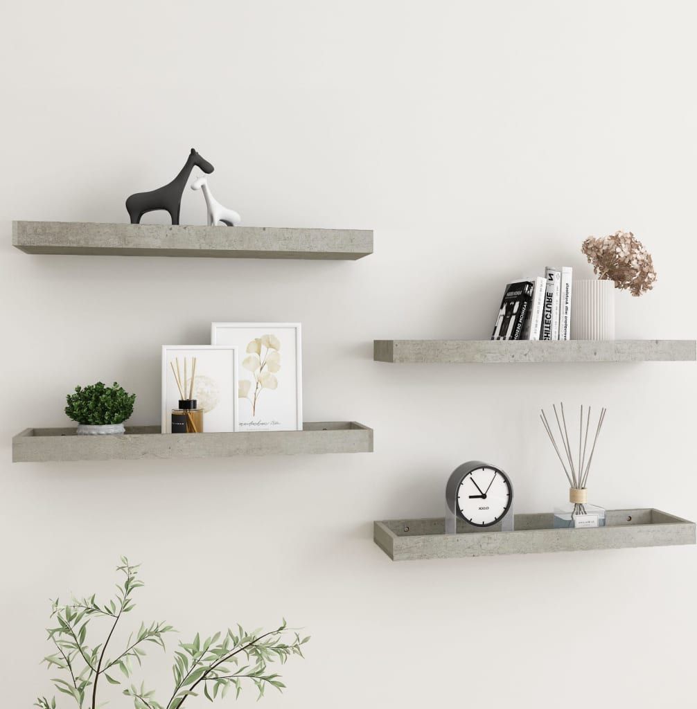 vidaXL Półki ścienne Loggia, 4 szt., szarość betonu, 60x15x4 cm, MDF