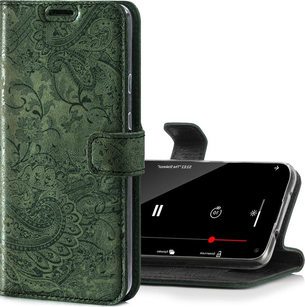 Surazo Skórzane etui na telefon Wallet case - Ornament Zielony Apple iPhone XR