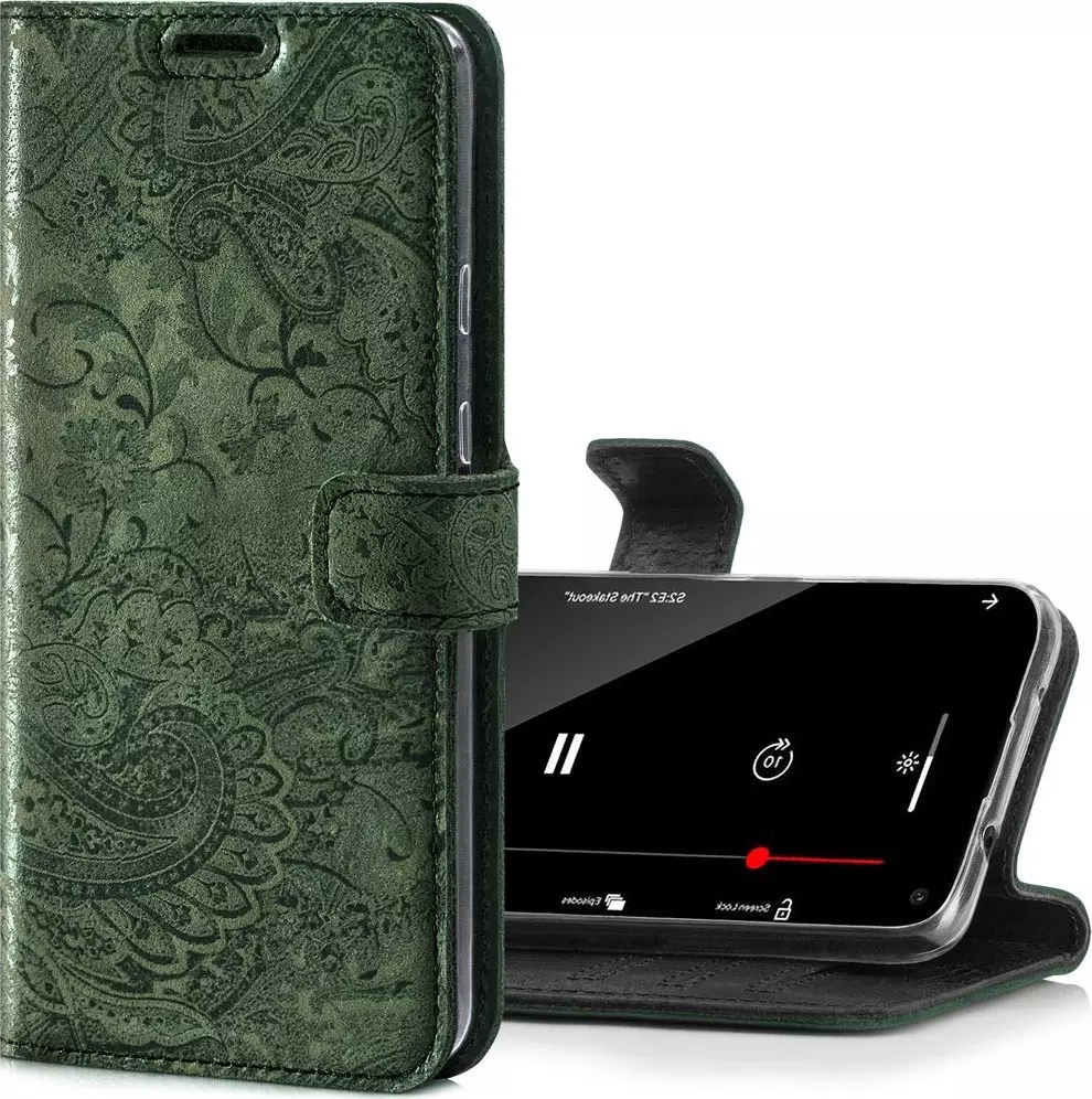Surazo Skórzane etui na telefon Wallet case - Ornament Zielony Apple iPhone XR