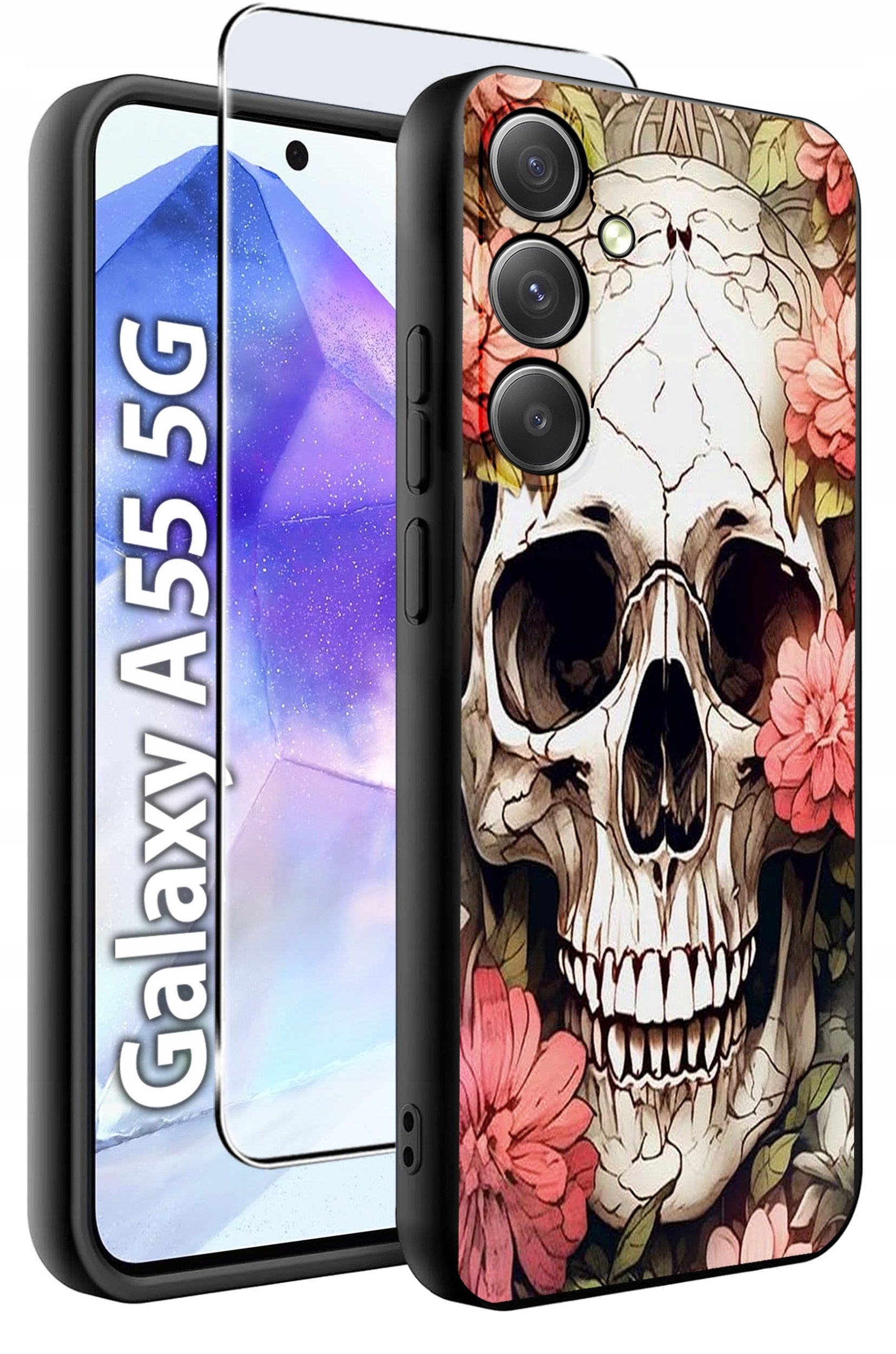 ETUI do Samsung A55 5G WZORY | SILIKONOWE MATT CASE + SZKŁO HARTOWANE 9H