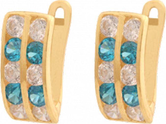 Lovrin Złote kolczyki 585 przecinki niebieskie cyrkonie