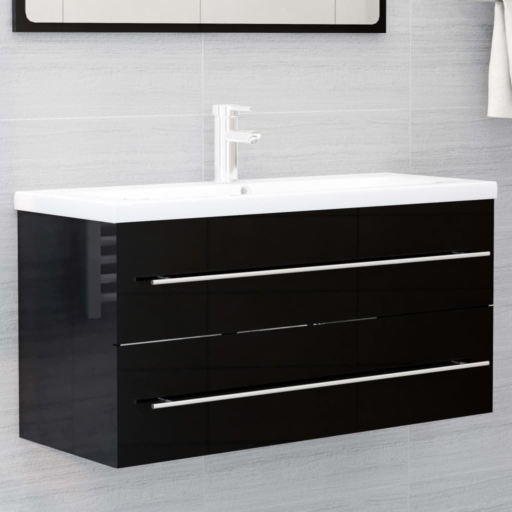 vidaXL Szafka pod umywalkę, czarna, wysoki połysk, 100x38,5x48 cm