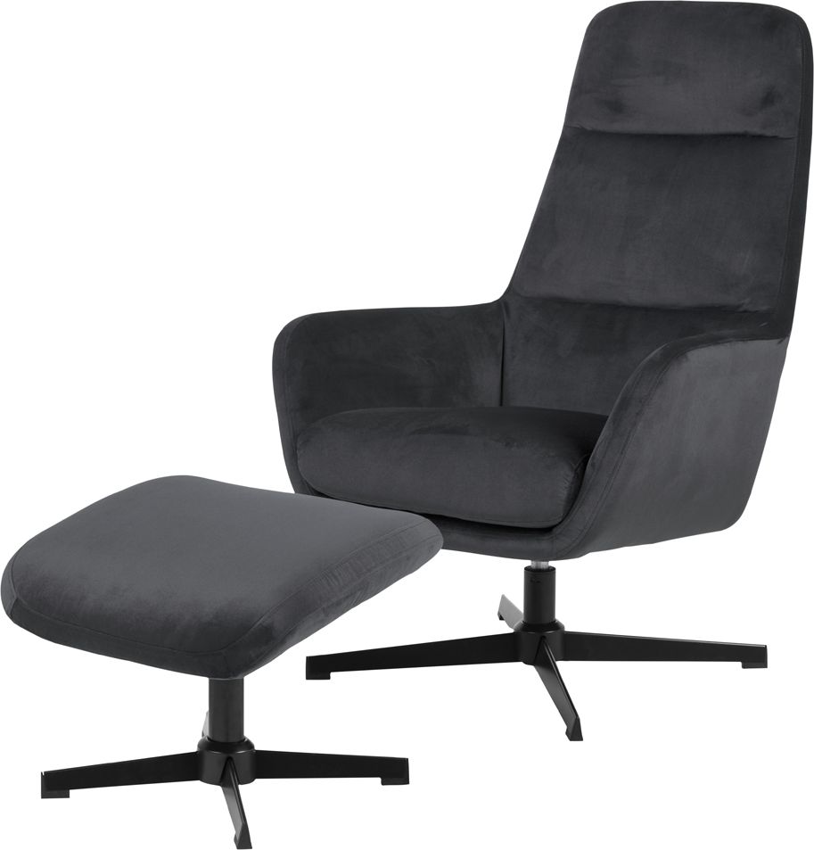 Selsey SELSEY Fotel obrotowy z podnóżkiem Costata ciemnoszary welur