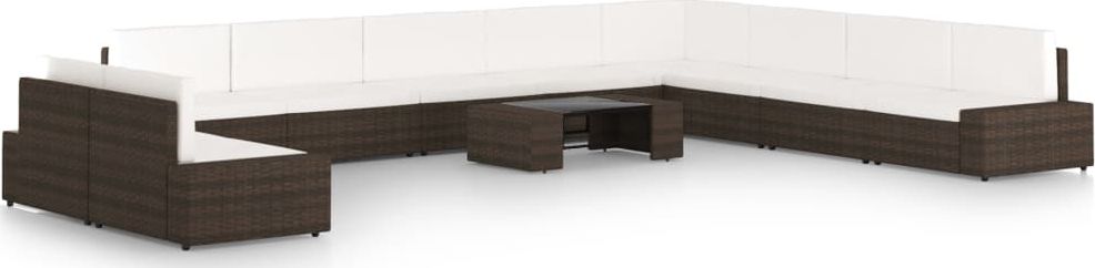 vidaXL 11-cz. ogrodowy zestaw wypoczynkowy, poduszki, rattan PE, brąz