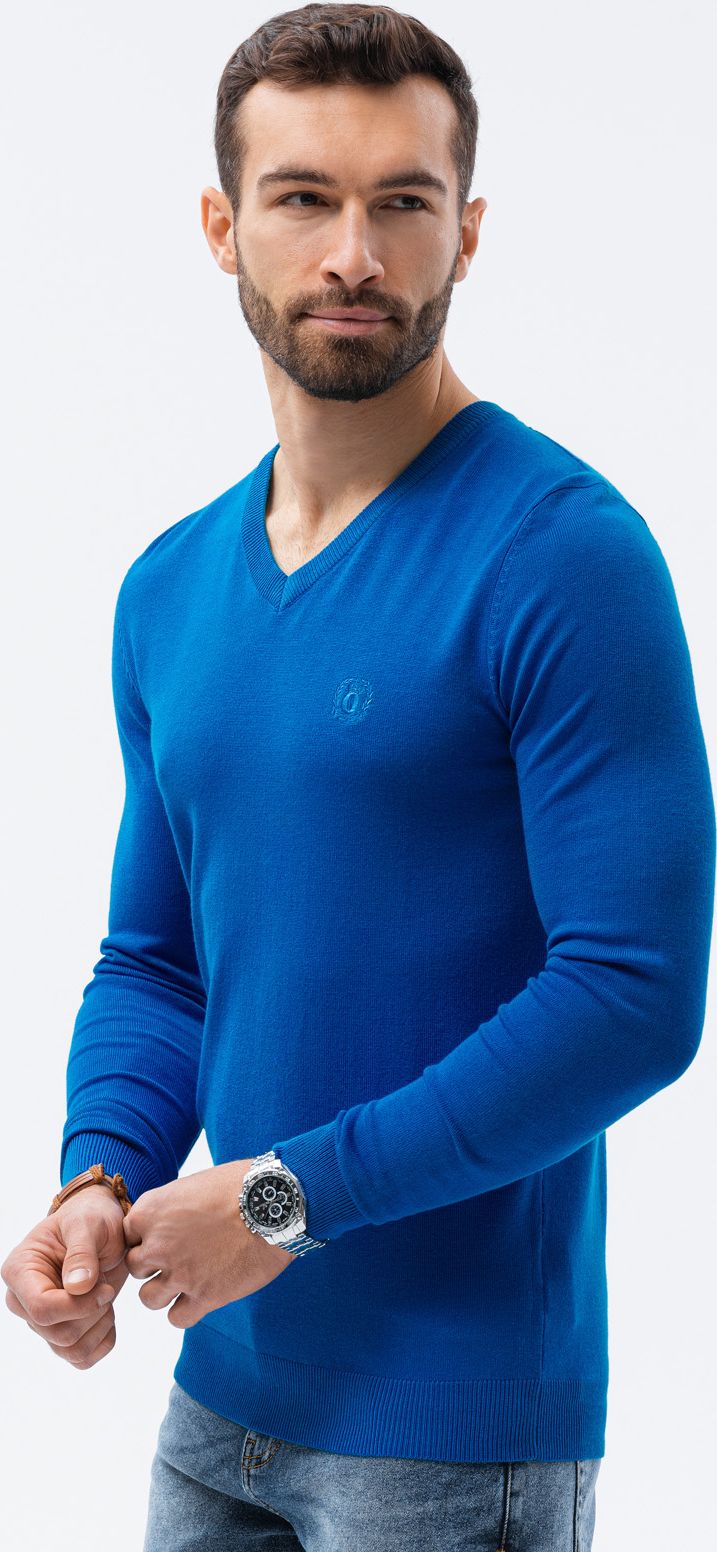 Ombre Sweter męski E191 - niebieski XXL