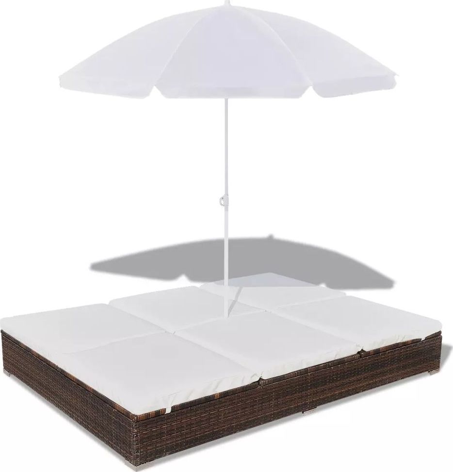 vidaXL leżak ogrodowy z parasolem, polirattan, brązowy (42949)