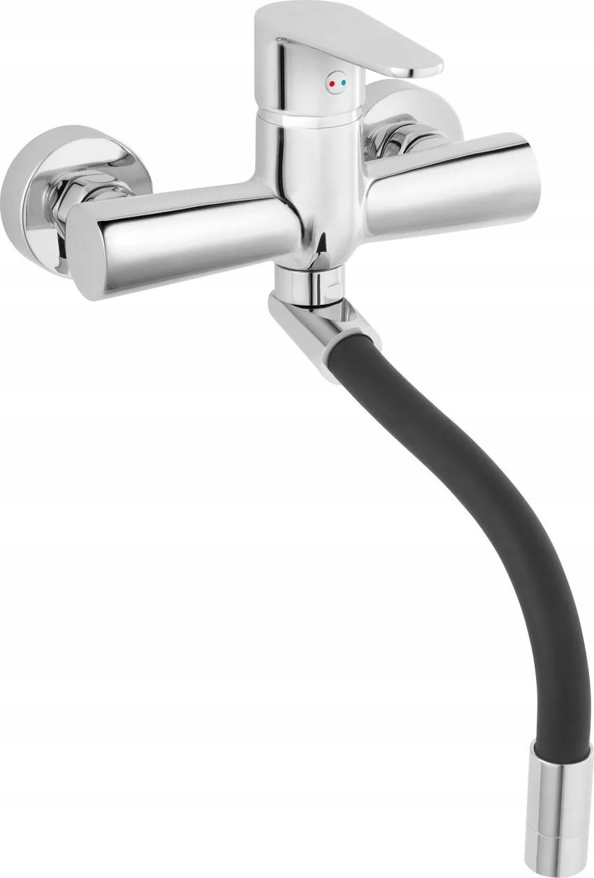 Ferro ALGEO bateria zlewozmywakowa ścienna, czarna elastyczna wylewka, chrom