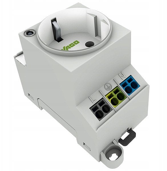 WAGO Service stik til montering på DIN skinne, type F (Schuko) med LED status indikator og Push in klemmer, mulighed for videresløjfning