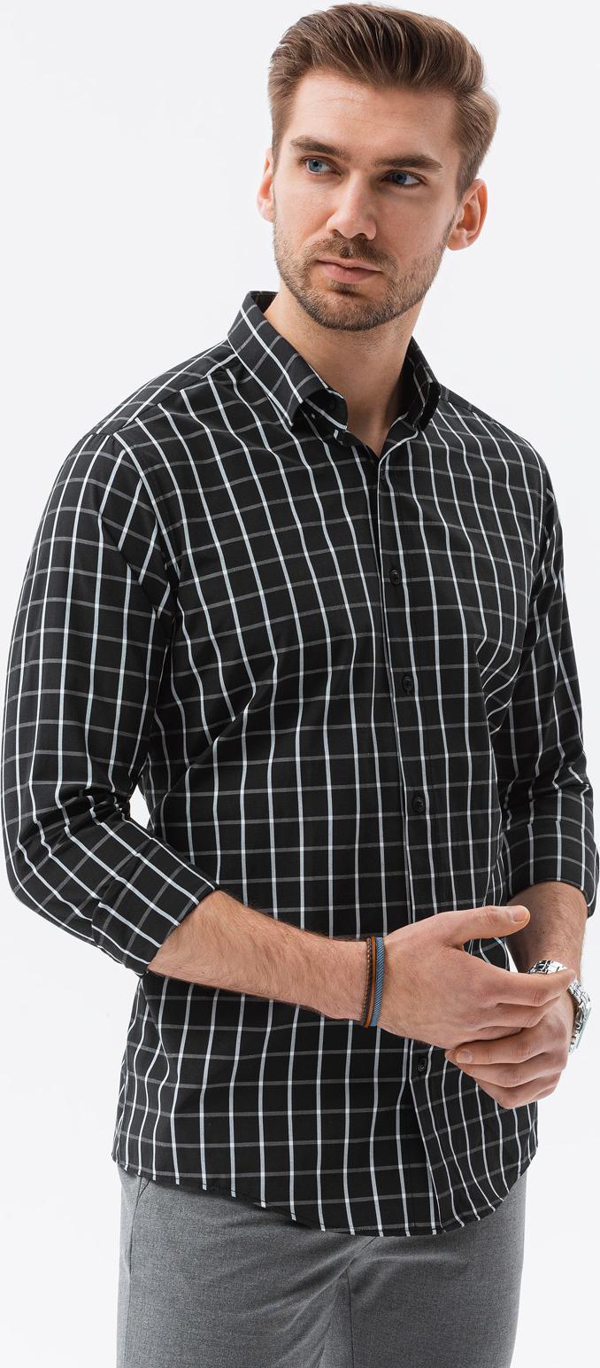 Ombre Koszula męska z długim rękawem REGULAR FIT - czarna K618 M